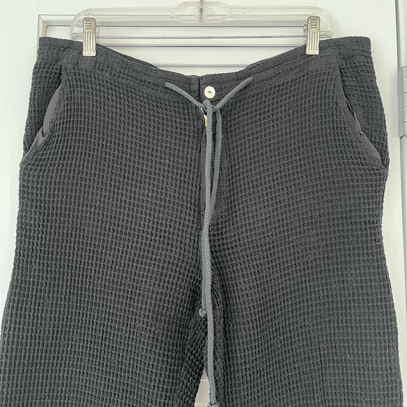 DONNI. Black Cotton Waffle Knit Pants with Drawstring and Lined Front Pockets - Picture 11 of 11